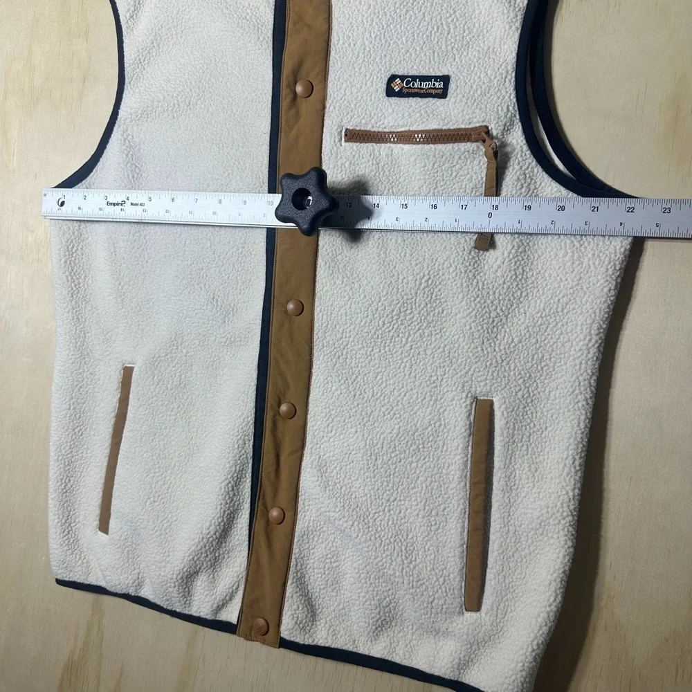 Columbia Vest Men's M Chalk Colorblock Helvetia II Sherpa Fleece Snap Retro - Picture 6 of 10